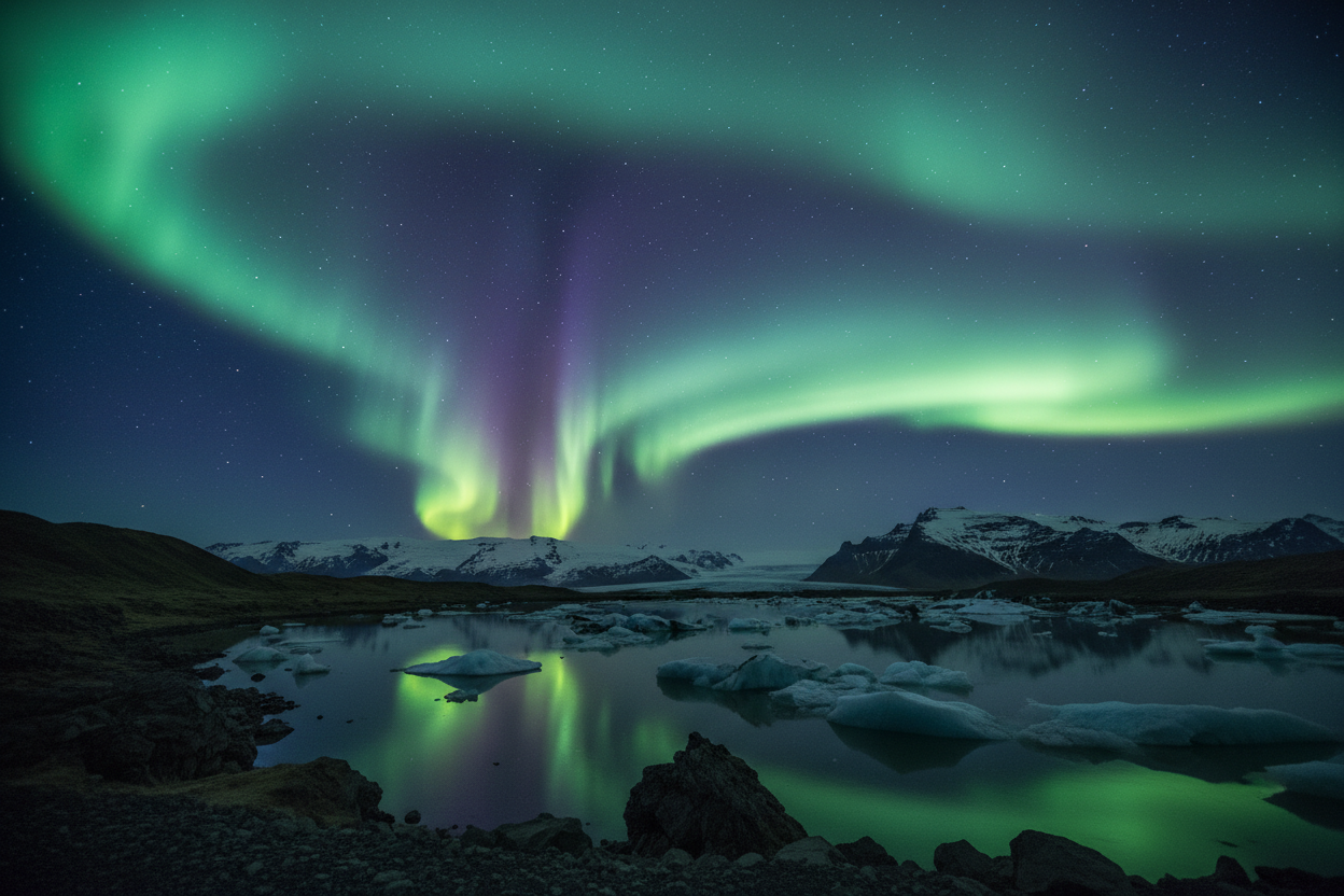foto aurora boeale islanda verticale